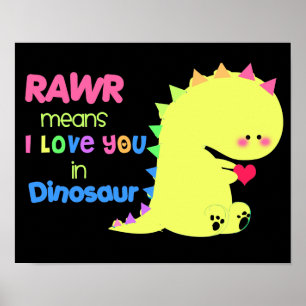 SUPER CUTE Dinosaure Poster BLACK RAWR small