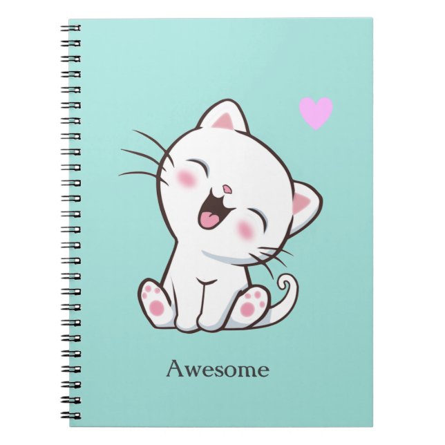 Super Cute Kitty Chat sur Carnet Turquoise clair (Devant)