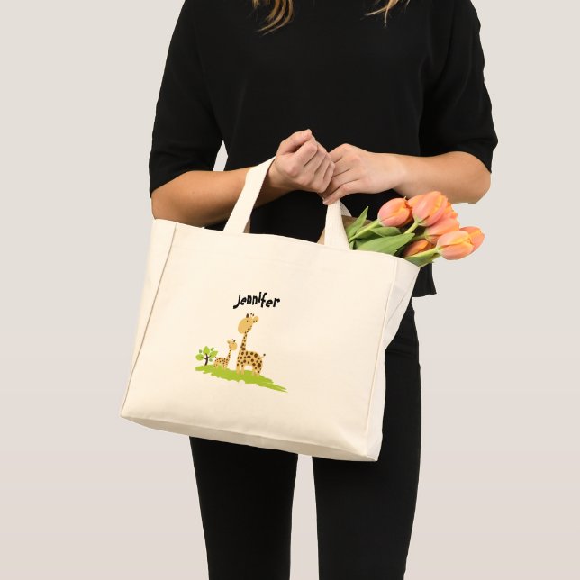 Super Cute Mom & Baby Giraffe Green & Yellow Mini Stoffbeutel (Vorderseite (Produkt))