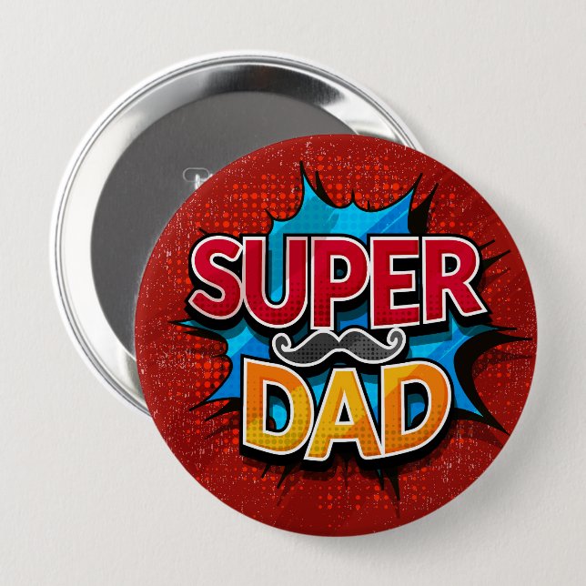 Super-Daddy-Schnurrbart-Comic-Book-Grunge Button (Vorne & Hinten)