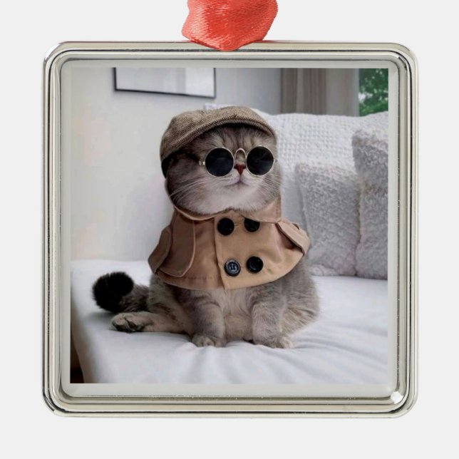 super détective chat ornement de Noël (Devant)