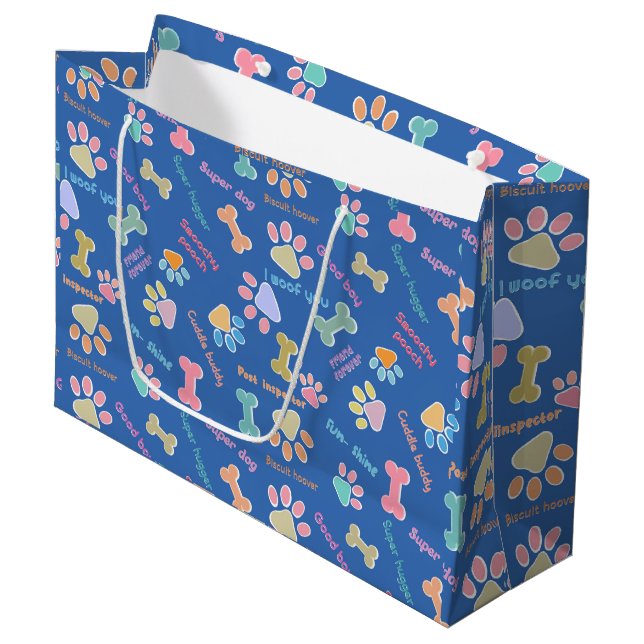 Super doggy - blau große geschenktüte (Vorderseite Schrägansicht)