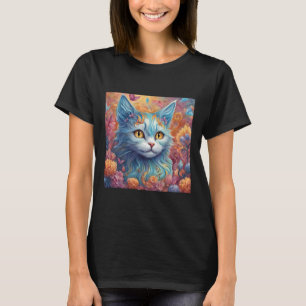 Super elegante Katze mit farbenfrohen Blume Aufkle T-Shirt