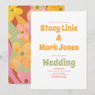 Super Floral 80s Retro Vintage Wedding Invitation