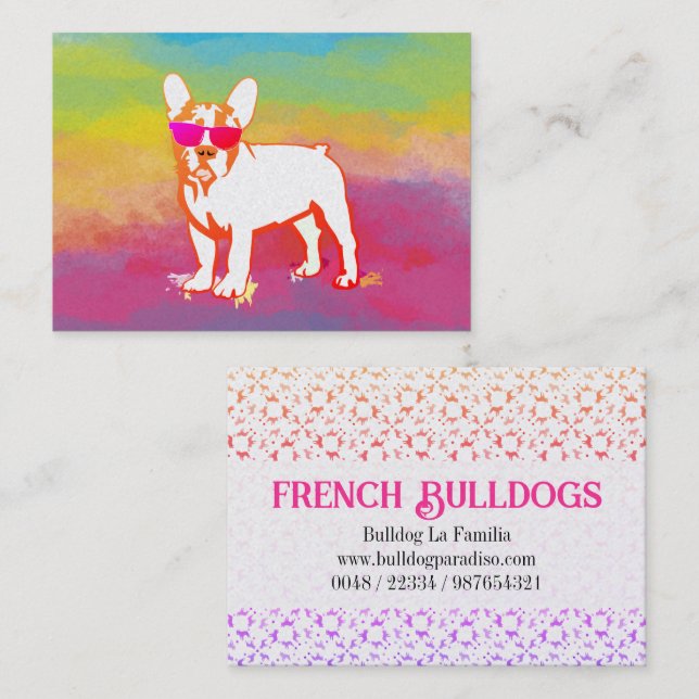Super Frenchie Bulldog Rainbow Business Card Visitenkarte (Vorne/Hinten)
