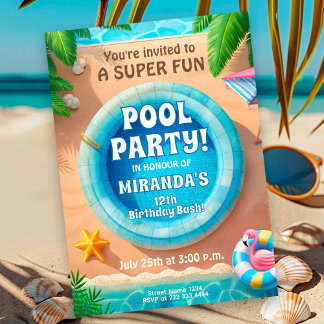 Super Fun Flamingo Pool Party Geburtstag Einladung