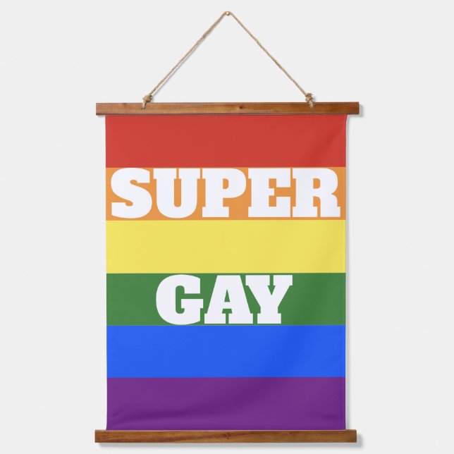 Super Gay Pride Flag Wall hanging Wandteppich Mit Holzrahmen (Vorderseite)