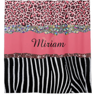 Super Girl Pink Glitzer Exotic Leopard Print Duschvorhang