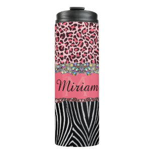 Super Girly Pink Glitzer Exotic Leopard Print Tri Thermosbecher