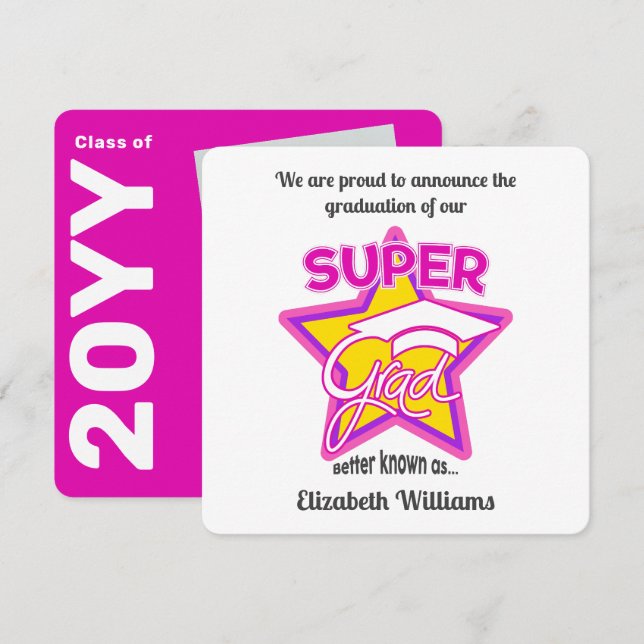 Super Grad Pink Abschluss Announcement-Editable (Vorne/Hinten)