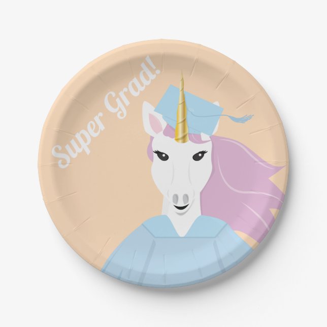 Super Grad Unicorn Pfirsichblauer Lila Abschluss Pappteller (Vorderseite)