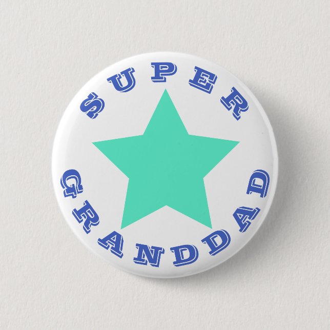 SUPER GRANDDAD - Big Aquamarin Star Button (Vorderseite)