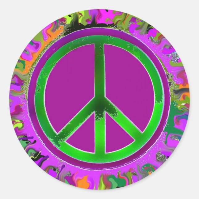 SUPER Groovy Peace Sign Runder Aufkleber (Vorderseite)