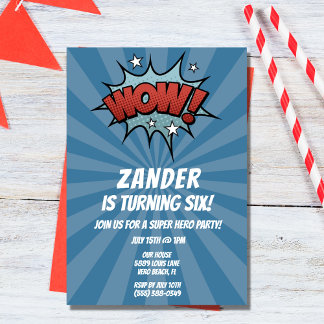 Super Hero Comic Boy Invitation de fête d'annivers