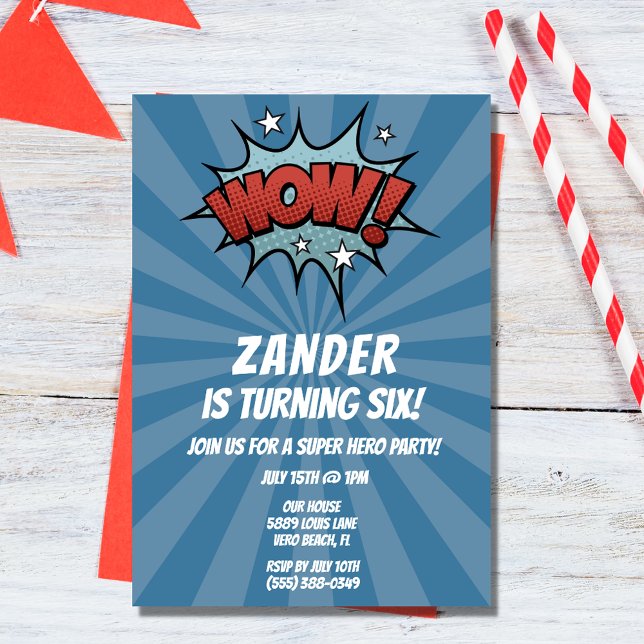 Super Hero Comic Boy Invitation de fête d'annivers (Super Hero Comic Boy Birthday Party Invitation)