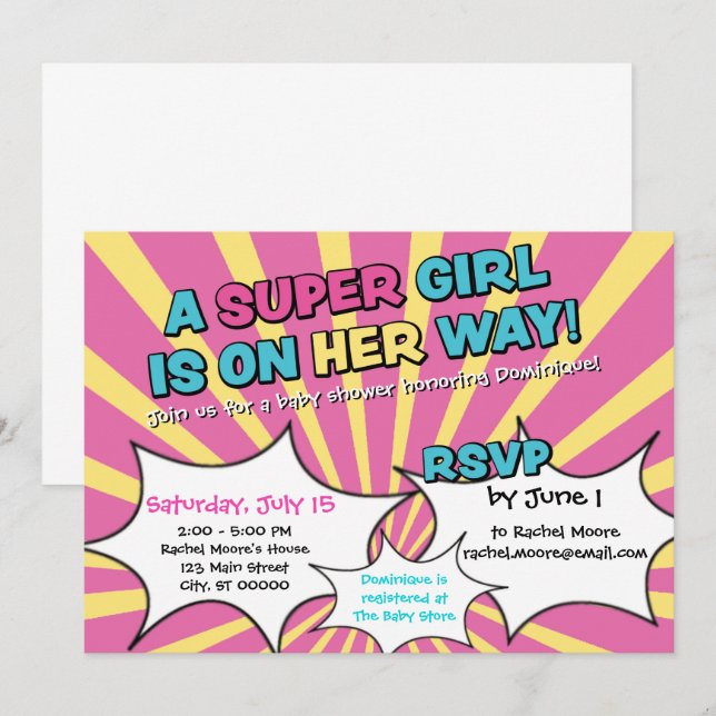Super Hero Girl Babydusche Einladung (Vorne/Hinten)