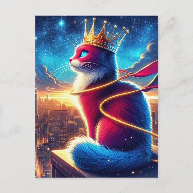 Super Hero Katze in der Nacht Postkarte (Vorderseite)