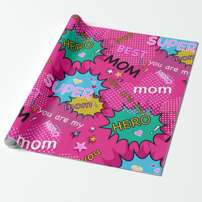 Super Hero Mama Comic Geschenkpapier (Ungerollt)