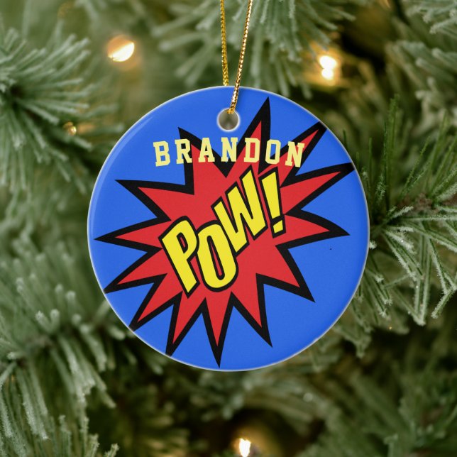 Super Hero Pow Personalisiert Keramikornament (Baum)