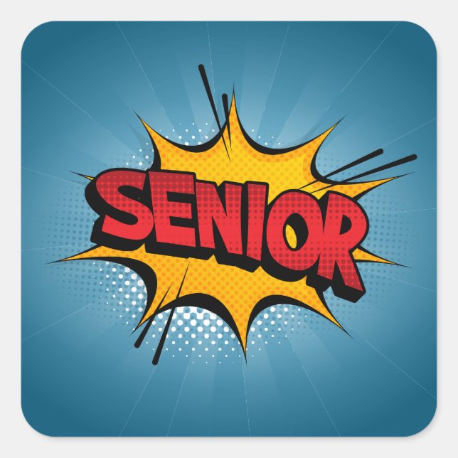Super Hero Senior Quadratischer Aufkleber (Vorderseite)