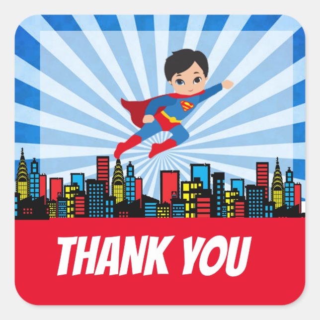 Super Hero Vielen Dank Quadratischer Aufkleber (Vorderseite)