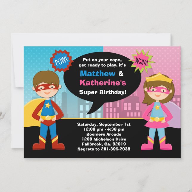 Super héros et invitation superbe de fête (Devant)