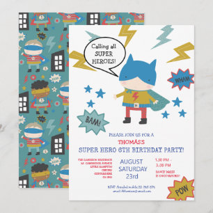 Super héros thème Enfants Invitation de la fête