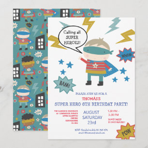 Super héros thème Enfants Invitation de la fête de