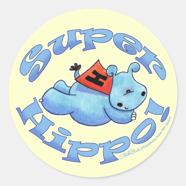 Super Hippo Runder Aufkleber (Vorderseite)
