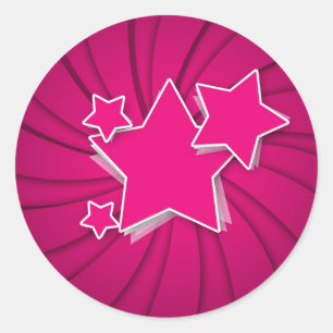 Super Hot Pink Stars und Swirke Hintergrund Runder Aufkleber