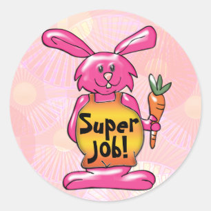 Super Job! Hot Pink Bunny Round Reward Runder Aufkleber