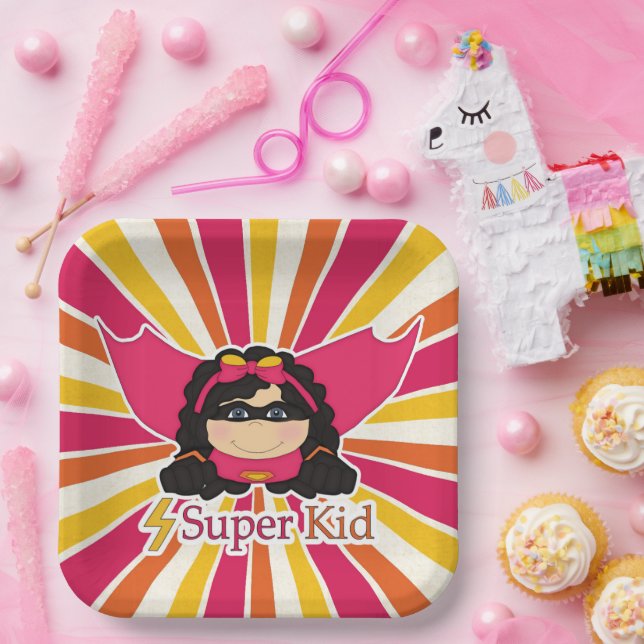 Super Kid Girl's Superhero Themed Party Pappteller (Party)