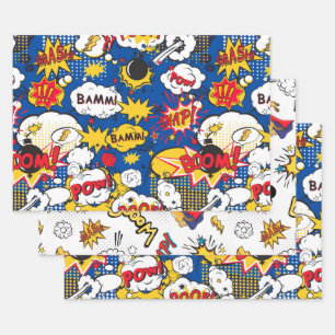 Super Kid, Niedliches Comic Muster Geschenkpapier Set