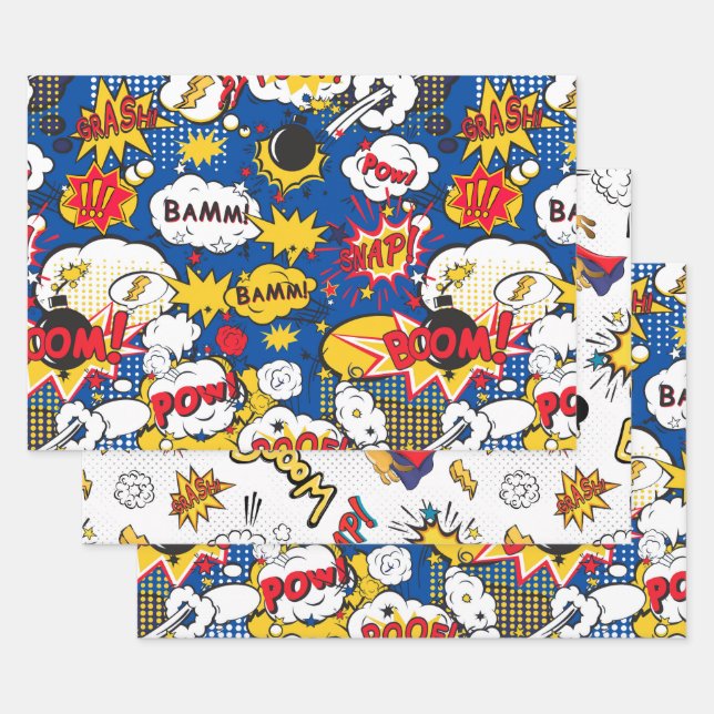 Super Kid, Niedliches Comic Muster Geschenkpapier Set (Set)