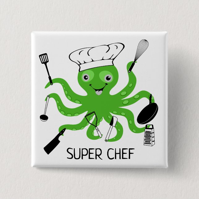 Super Koch Green Octopus Personalisieren Button (Vorderseite)