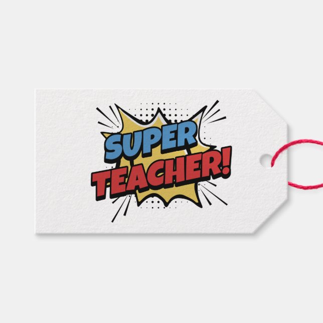 Super Lehrer Comic-Stil Geschenkanhänger (Vorderseite (Horizontal))