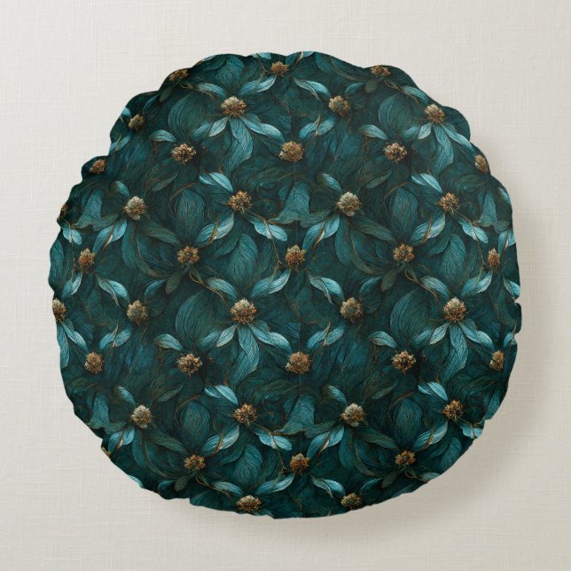 Super Luxe Aquamarin & Gold Rundes Kissen (Vorderseite)