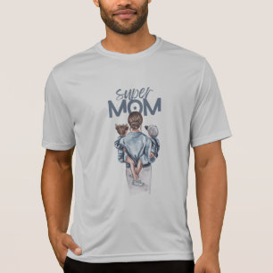 Super-Mama Blau Aquarell-Mutter-und-Kinder-Kunst T-Shirt