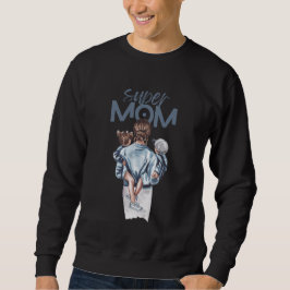 Super-Mama Blaue Wasserfarbe Mutter-und-Kinder-Kun Sweatshirt