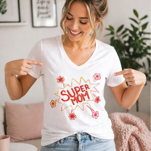 Super-Mama-Blumen-Comic-Blase-Zeichnung Mutter  T-Shirt