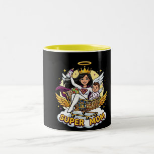 Super-Mama-Engel-Superhelden-Cartoon Zweifarbige Tasse