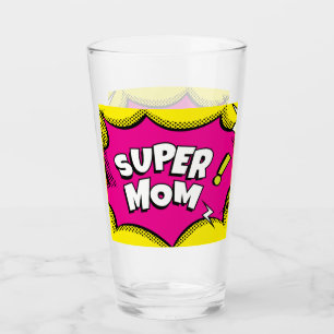 "Super Mama" Farbiges Comic Buch Pop Kunst Glas