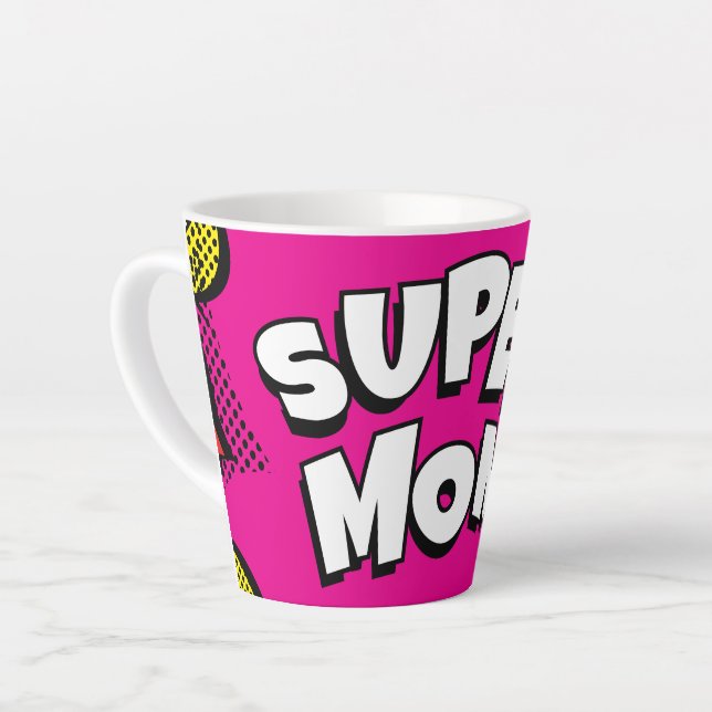 "Super Mama" Farbiges Comic Buch Pop Kunst Latte T Milchtasse (Linke Ecke)
