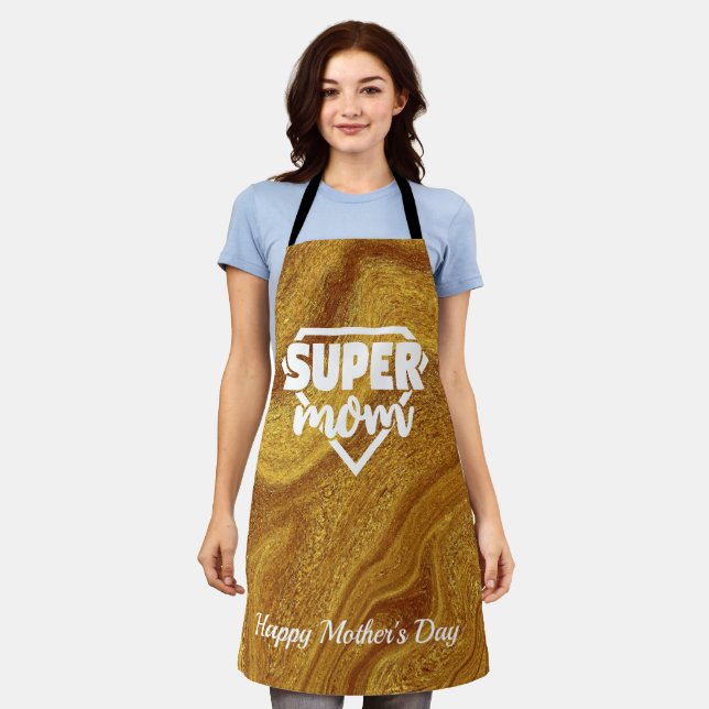 Super Mama Gold Foil Happy Mütter Tag Schürze (Getragen)