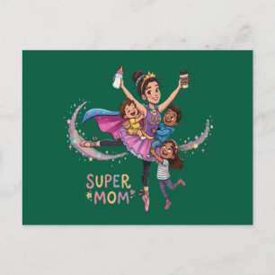Super-Mama: Heldin Mutter mit drei Kindern Illustr Postkarte