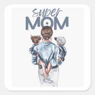 Super-Mama – Herzliche Mutterschaft und familiäre Quadratischer Aufkleber