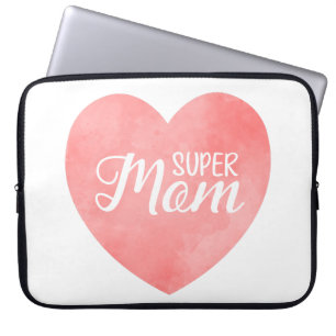 Super Mama im rosa Aquarellherz, Muttertag Laptopschutzhülle