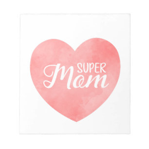 Super Mama im rosa Aquarellherz, Muttertag Notizblock