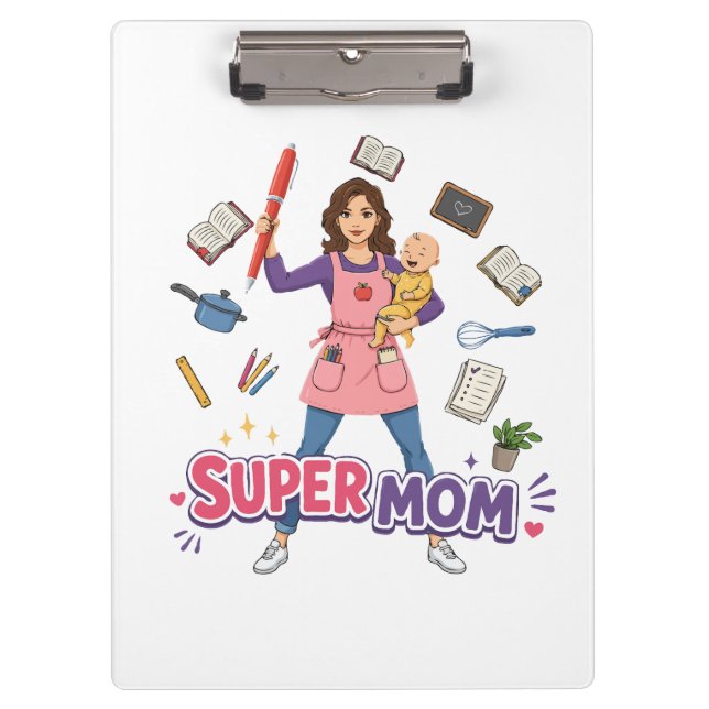Super-Mama Multitasking-Mutter Cartoon-Design Klemmbrett (Vorderseite)