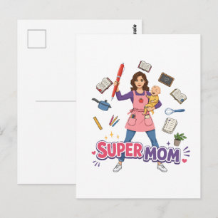 Super-Mama Multitasking-Mutter Cartoon-Design Postkarte